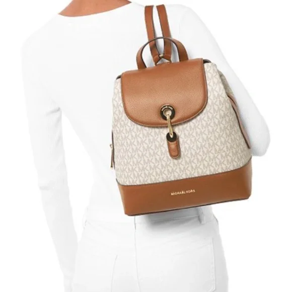 NWT Michael Kors Raven Backpack Vanilla/Acorn/Gold Original Packaging